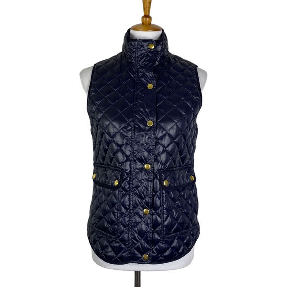 J. Crew Shiny Quilted Puffer Field Vest Blue Sz. XS - Picture 1 of 13